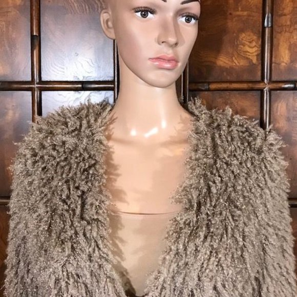 Max Studio Faux Curly Lamb Fur Satin Tie Jacket - Picture 6 of 11